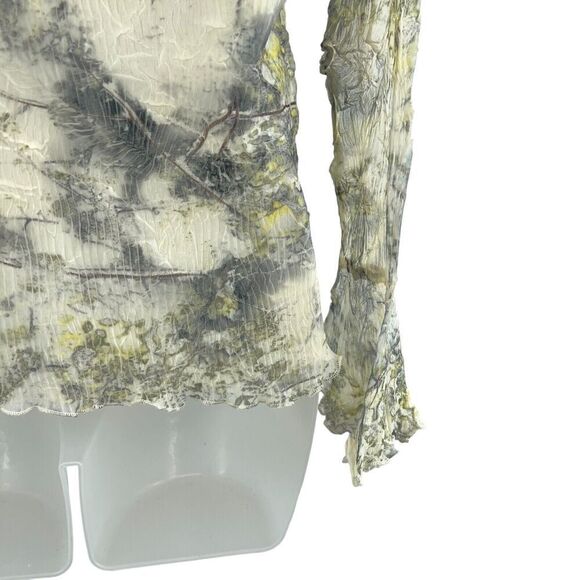 Komarov Crinkle Floral Print Top Size L v-Neck Long Sleeve Green Yellow Layered - Picture 10 of 12